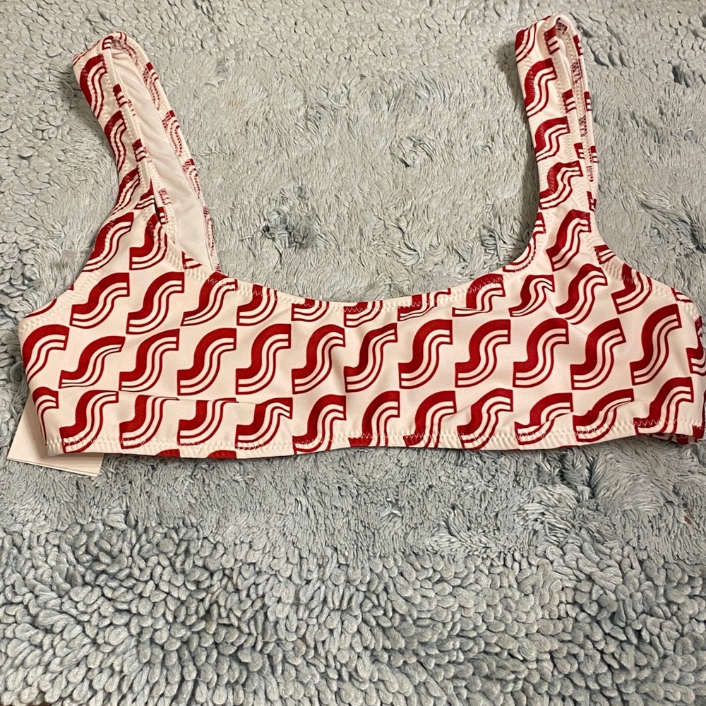 Solid and Striped red and white logo bikini top